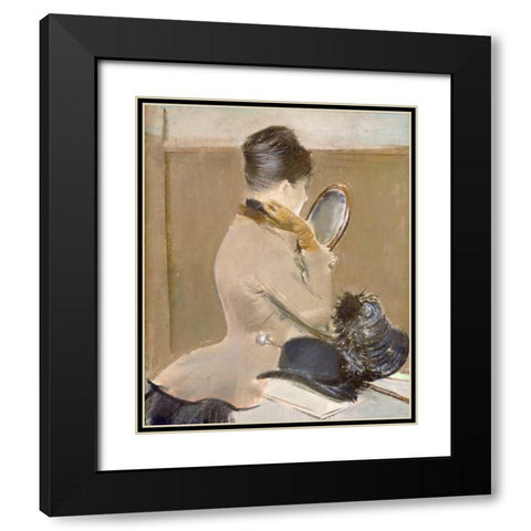 The Milliners Shop Black Modern Wood Framed Art Print with Double Matting by Forain, Jean-Louis