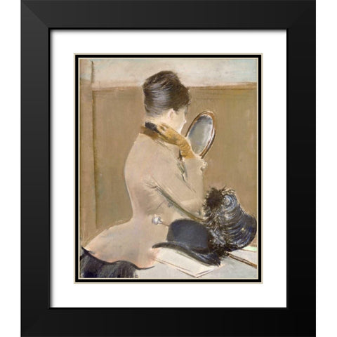 The Milliners Shop Black Modern Wood Framed Art Print with Double Matting by Forain, Jean-Louis