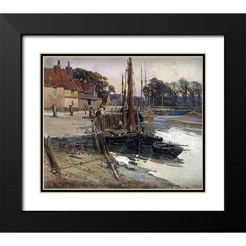 A Cornish Fishing Village Black Modern Wood Framed Art Print with Double Matting by Frampton, Edward Reginald