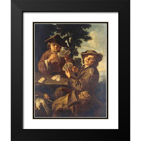Two Peasant Boys Playing Cards Black Modern Wood Framed Art Print with Double Matting by Francesco, Cipper Giacomo