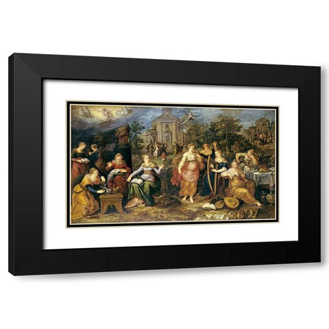 The Parable of The Wise and Foolish Virgins Black Modern Wood Framed Art Print with Double Matting by Francken, Frans