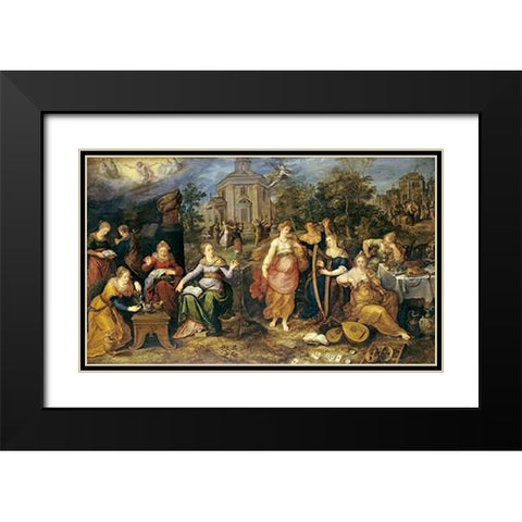 The Parable of The Wise and Foolish Virgins Black Modern Wood Framed Art Print with Double Matting by Francken, Frans