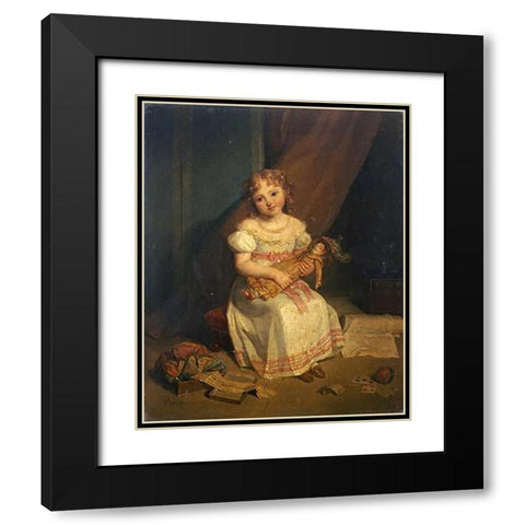 Her Favourite Doll Black Modern Wood Framed Art Print with Double Matting by Franquelin, Jean Augustin