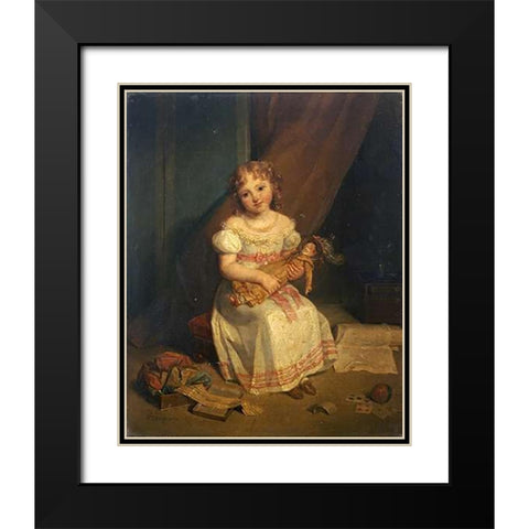 Her Favourite Doll Black Modern Wood Framed Art Print with Double Matting by Franquelin, Jean Augustin