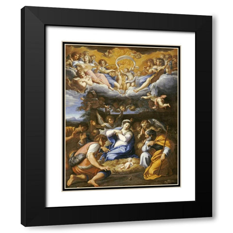 The Adoration of The Shepherds Black Modern Wood Framed Art Print with Double Matting by French School