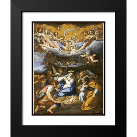The Adoration of The Shepherds Black Modern Wood Framed Art Print with Double Matting by French School