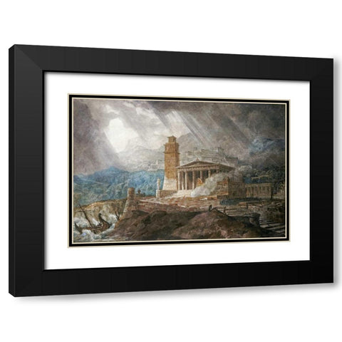 A Capriccio of a Roman Port During a Storm Black Modern Wood Framed Art Print with Double Matting by Gandy, Joseph Michael