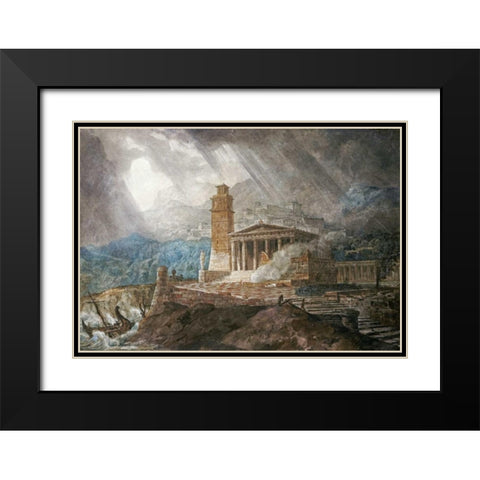 A Capriccio of a Roman Port During a Storm Black Modern Wood Framed Art Print with Double Matting by Gandy, Joseph Michael