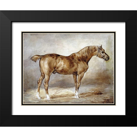 Cheval a LEcurie Black Modern Wood Framed Art Print with Double Matting by Gericault, Theodore