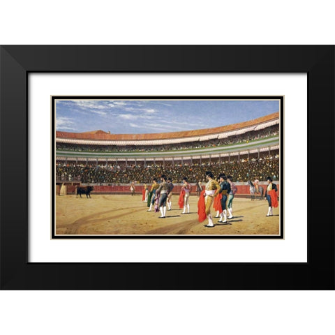 The Entry of The Bull Black Modern Wood Framed Art Print with Double Matting by Gerome, Jean Leon