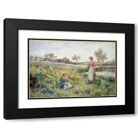 Summer Flowers Black Modern Wood Framed Art Print with Double Matting by Glendening, Alfred Augustus