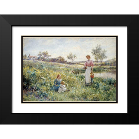Summer Flowers Black Modern Wood Framed Art Print with Double Matting by Glendening, Alfred Augustus