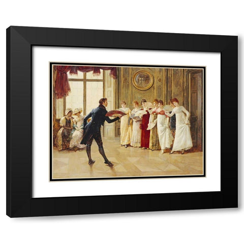 Fan Flirtation Black Modern Wood Framed Art Print with Double Matting by Glindoni, Henry Gillard