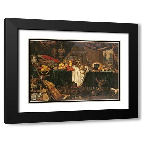 A Banquet Still-Life Black Modern Wood Framed Art Print with Double Matting by Goiber, Jan Frederick