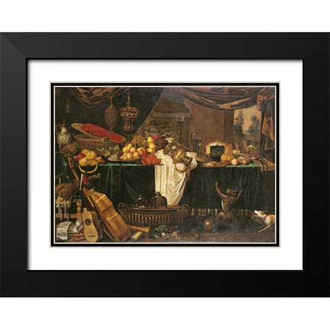 A Banquet Still-Life Black Modern Wood Framed Art Print with Double Matting by Goiber, Jan Frederick