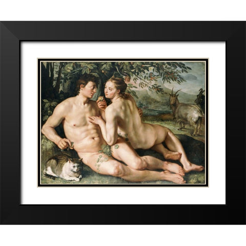 The Fall of Man Black Modern Wood Framed Art Print with Double Matting by Goltzius, Hendrick
