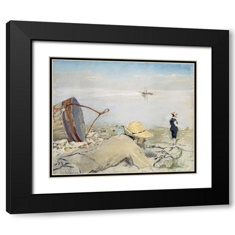 On the Shingle, Honfleur Black Modern Wood Framed Art Print with Double Matting by Gonzales, Eva