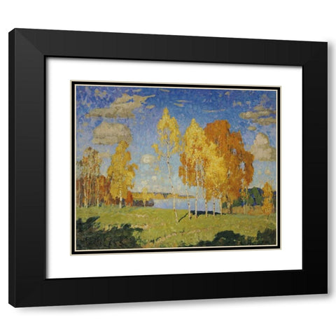 Landscape With Birch Trees Black Modern Wood Framed Art Print with Double Matting by Gorbatov, Konstantin Ivanovich