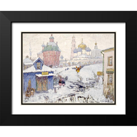 Townscape In Winter Black Modern Wood Framed Art Print with Double Matting by Gorbatov, Konstantin Ivanovich