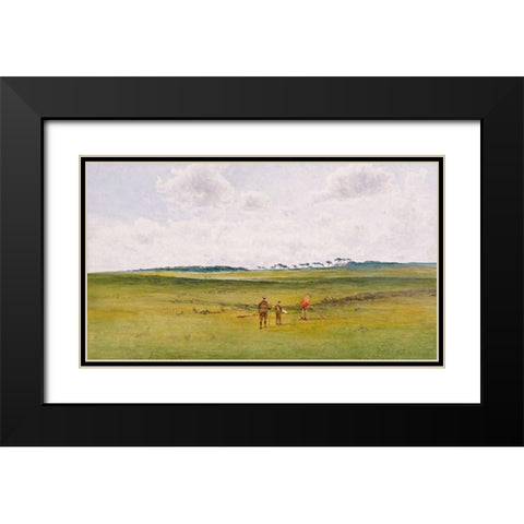 On The Links, St. Andrews Black Modern Wood Framed Art Print with Double Matting by Gow, James Forbes Mackintosh