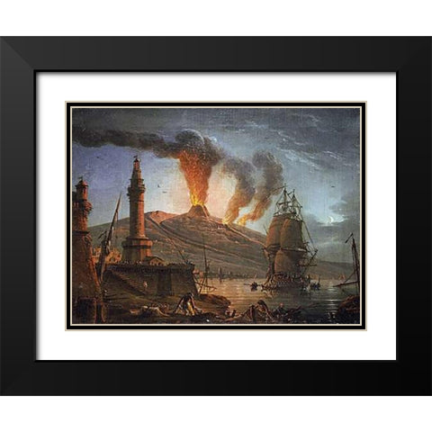 Eruption of Vesuvius at Night Black Modern Wood Framed Art Print with Double Matting by Grenier, Charles-Francois