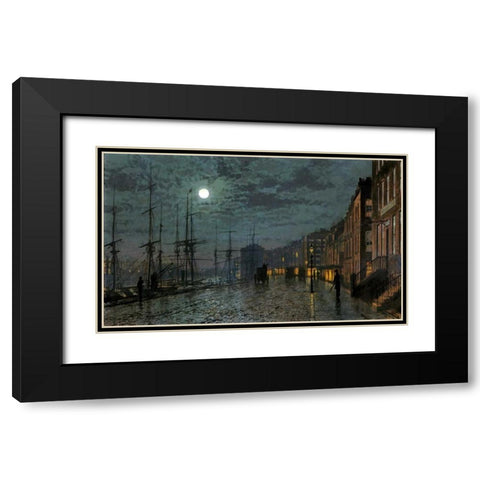 City Docks By Moonlight Black Modern Wood Framed Art Print with Double Matting by Grimshaw, John Atkinson