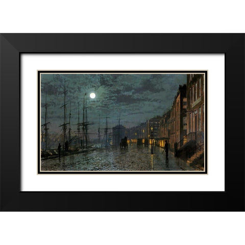 City Docks By Moonlight Black Modern Wood Framed Art Print with Double Matting by Grimshaw, John Atkinson