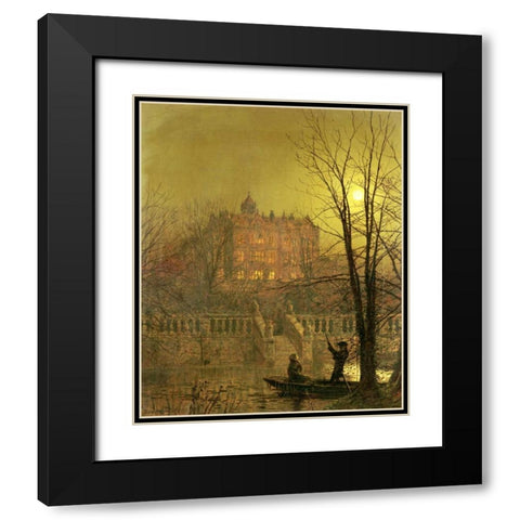 Under The Moonbeams Black Modern Wood Framed Art Print with Double Matting by Grimshaw, John Atkinson