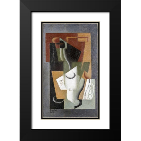 Glass and Bottle Black Modern Wood Framed Art Print with Double Matting by Gris, Juan