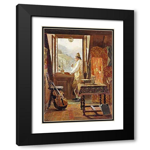 At The Window Black Modern Wood Framed Art Print with Double Matting by Grison, Francois Adolphe