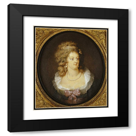 Bust Portrait of Marie-Antoinette Black Modern Wood Framed Art Print with Double Matting by Guerin, Jean