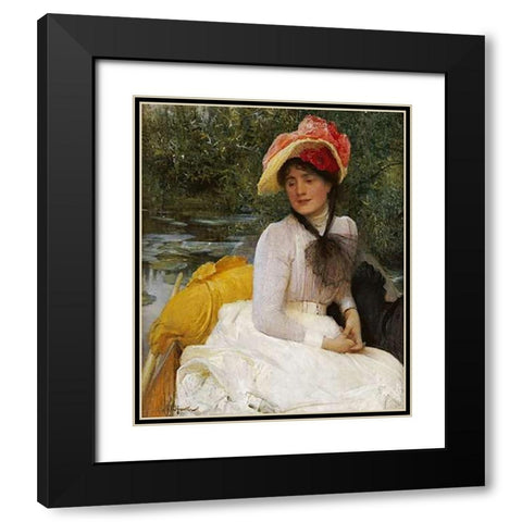 Girl In a Punt Black Modern Wood Framed Art Print with Double Matting by Hacker, Arthur
