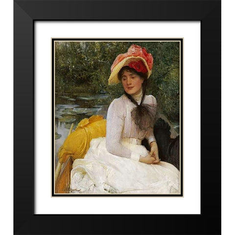 Girl In a Punt Black Modern Wood Framed Art Print with Double Matting by Hacker, Arthur