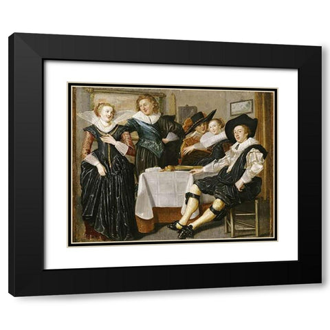 A Merry Company In An Interior Black Modern Wood Framed Art Print with Double Matting by Hals, Dirck