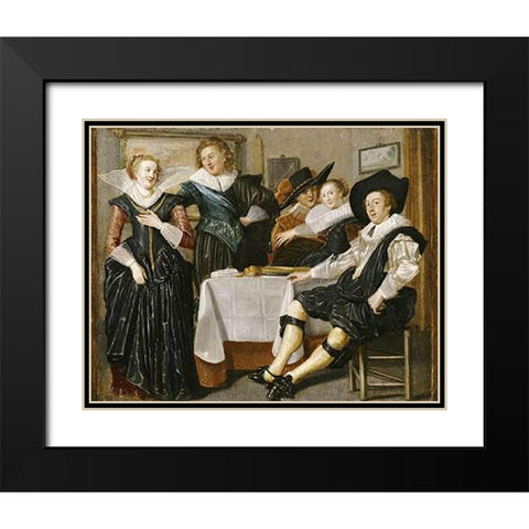 A Merry Company In An Interior Black Modern Wood Framed Art Print with Double Matting by Hals, Dirck
