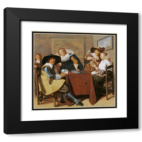 An Elegant Card Party Black Modern Wood Framed Art Print with Double Matting by Hals, Dirk