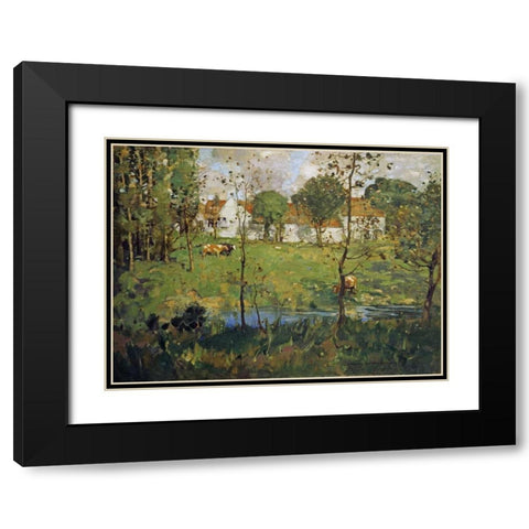 A Scottish Farm Black Modern Wood Framed Art Print with Double Matting by Hamilton, James Whitelaw