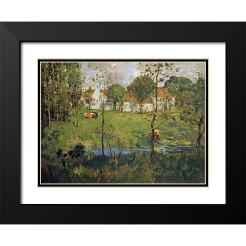 A Scottish Farm Black Modern Wood Framed Art Print with Double Matting by Hamilton, James Whitelaw