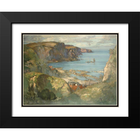 An East Coast Fishing Village Black Modern Wood Framed Art Print with Double Matting by Hamilton, James Whitelaw