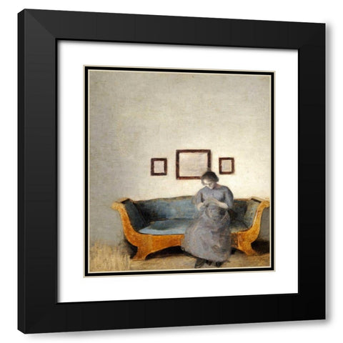 Ida Hammershoi Sitting On a Sofa Black Modern Wood Framed Art Print with Double Matting by Hammershoi, Vilhelm