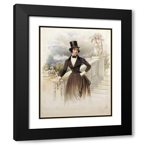 Lady In Riding Habit Black Modern Wood Framed Art Print with Double Matting by Hau, Wilhelm