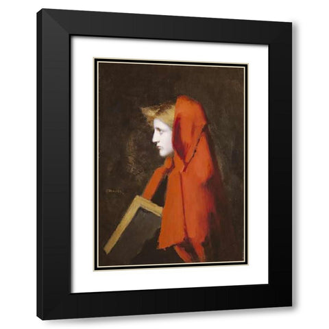 A Woman In Profile Holding a Book Black Modern Wood Framed Art Print with Double Matting by Henner, Jean Jacques