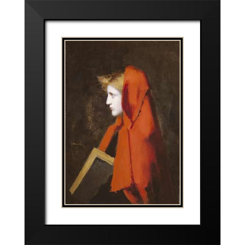 A Woman In Profile Holding a Book Black Modern Wood Framed Art Print with Double Matting by Henner, Jean Jacques