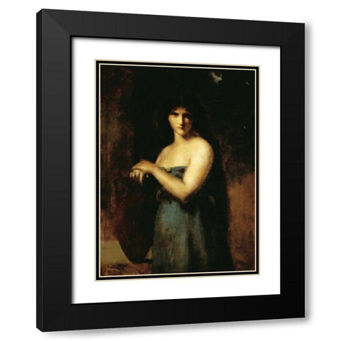 At The Fountain Black Modern Wood Framed Art Print with Double Matting by Henner, Jean Jacques