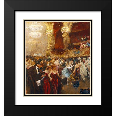 The Masked Ball at LOpera Black Modern Wood Framed Art Print with Double Matting by Hermans, Charles