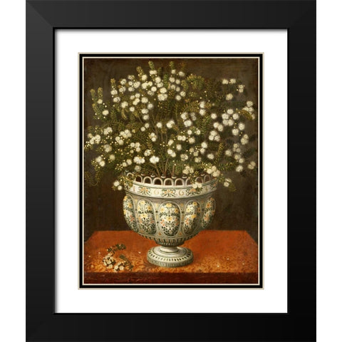 Myrtle In a Vase On a Draped Ledge Black Modern Wood Framed Art Print with Double Matting by Hiepes, Tomas