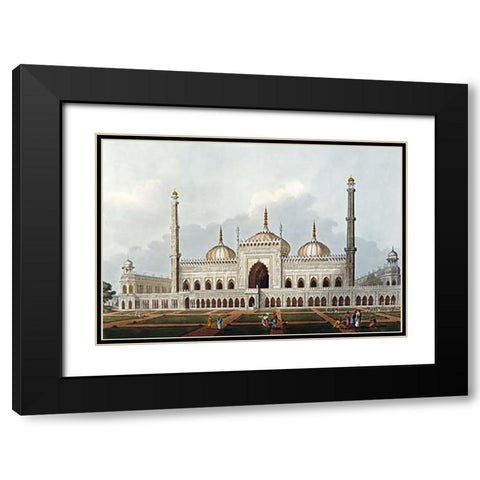 Mosque at Lucknow Black Modern Wood Framed Art Print with Double Matting by Hill, J.