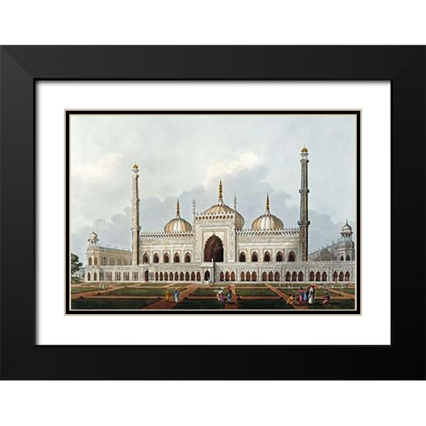 Mosque at Lucknow Black Modern Wood Framed Art Print with Double Matting by Hill, J.
