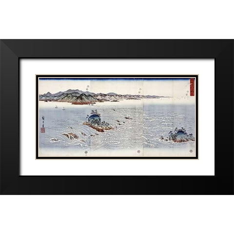 Whirlpools at Naruto In Awa Province Black Modern Wood Framed Art Print with Double Matting by Hiroshige