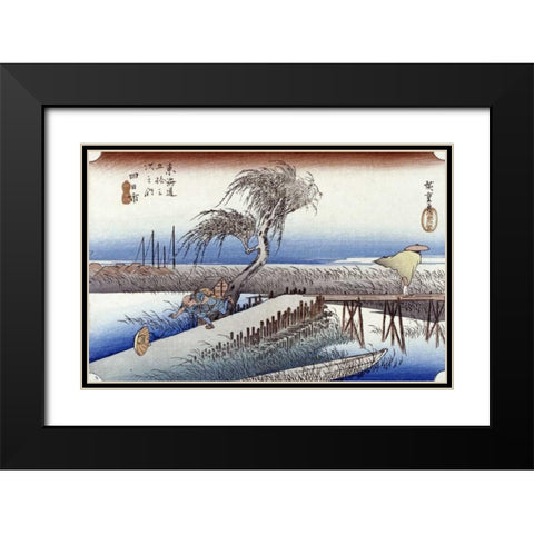 Mie River Near Yokkaichi Black Modern Wood Framed Art Print with Double Matting by Hiroshige